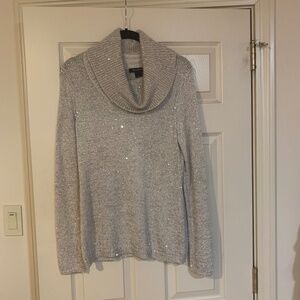 White House Black Market Tan Sequin Cowl Neck Sweater sz S